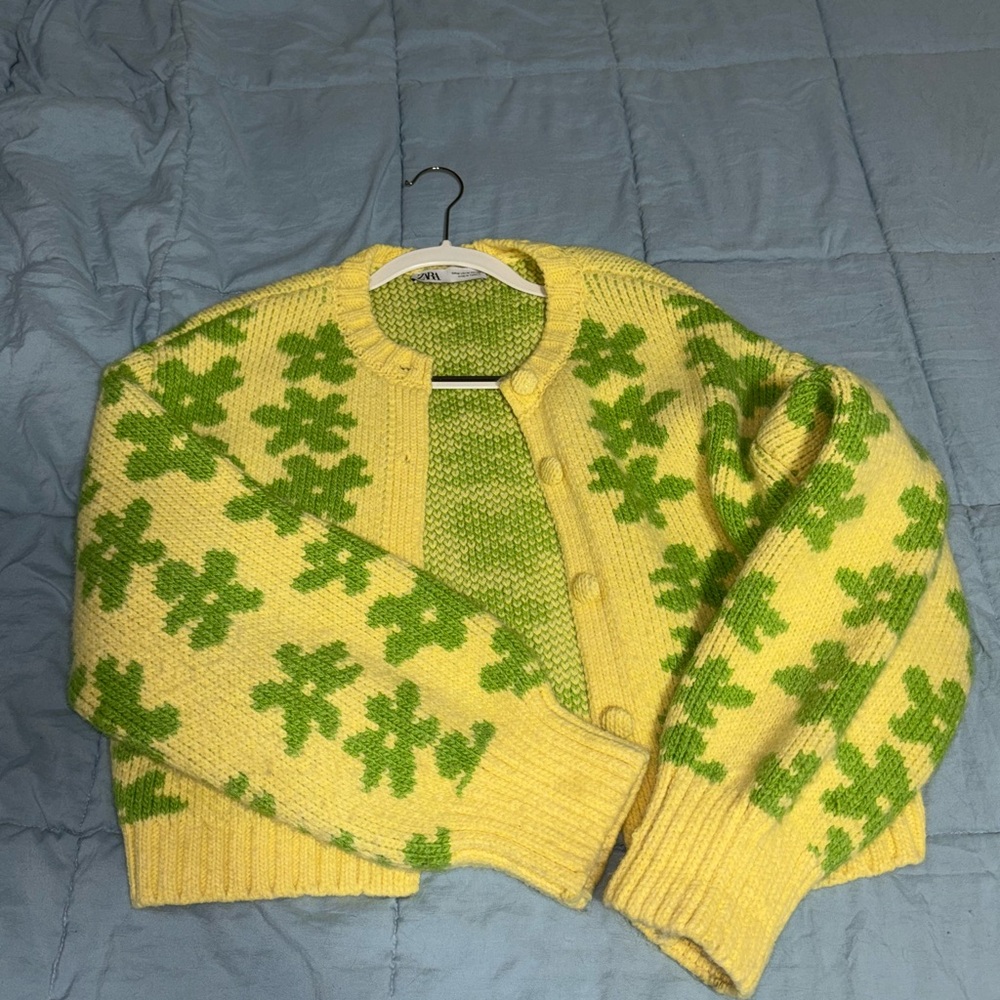Zara Yellow and Green Floral Cardigan
